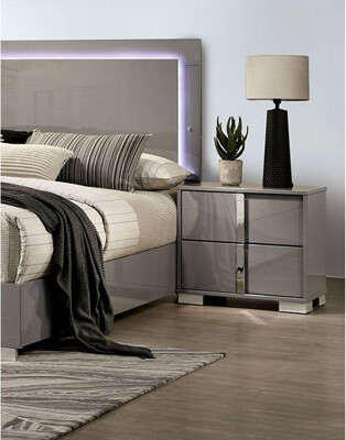 Lark Manor Modern 2 - Drawer White Nightstand Engineered Wood And Metal Accent Finish Vertical Handles Contemporary Style Easy Assembly Legs Handles Coati