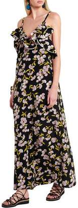 Marni Ruffled Floral-Print Silk-Satin Maxi Dress