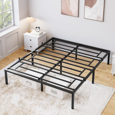 Alwyn Home Bed Frame No Box Spring Needed, Heavy Duty Metal Platform Bed Frame, Black