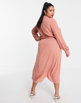 Thumbnail for your product : ASOS Curve DESIGN Curve collared wrap midi dress with tie belt in terracotta