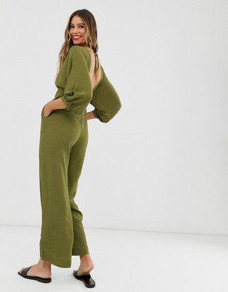 And other stories & low neck jumpsuit in green