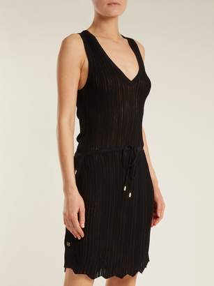 Melissa Odabash Arianna Deep V Neck Pointelle Knit Dress - Womens - Black