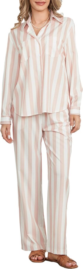 Merfrede Women Striped Pajama Set Y2k Gingham Long Sleeve Button
