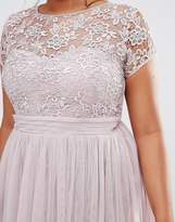 Thumbnail for your product : Little Mistress Plus Short Sleeve Lace Bodice Midi Dress With Tulle Skirt