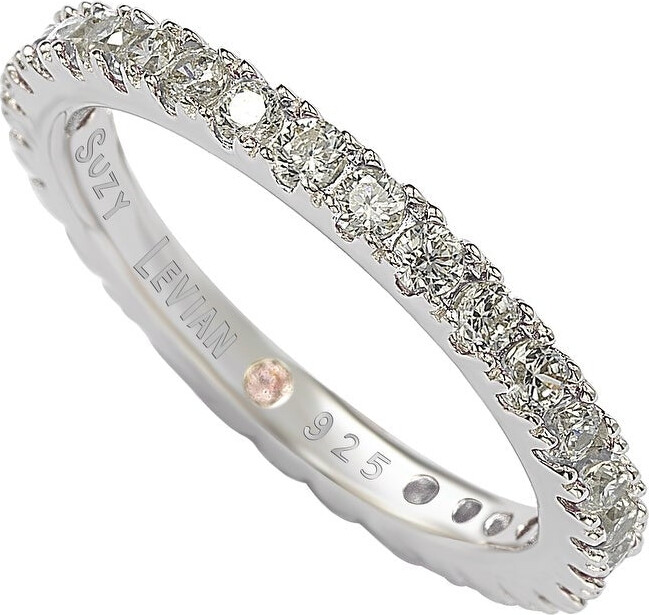 Suzy Levian Sterling Silver Thin White Cubic Zirconia Eternity Band