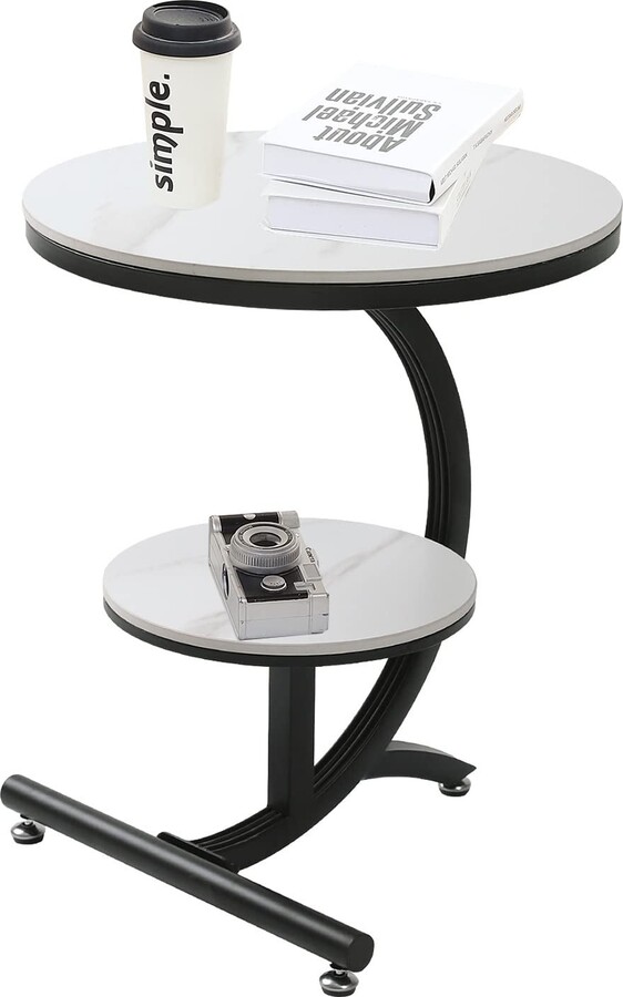 Howcool Modern Round 19.6 inch Living Room Coffee Table, Marble Striped Top and Metal Frame Sofa