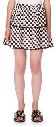 Kenzo Silk Jacquard Scalloped Check Skirt, White