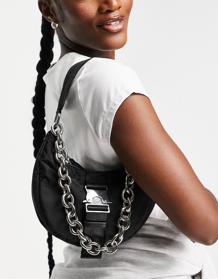 Topshop nylon mini shoulder bag with buckle in black - ShopStyle