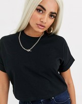 Thumbnail for your product : ASOS DESIGN Petite crop t-shirt with roll sleeve in black