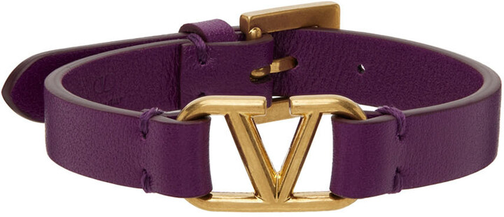 Valentino Garavani V Logo Leather Belt Bracelet In Purple
