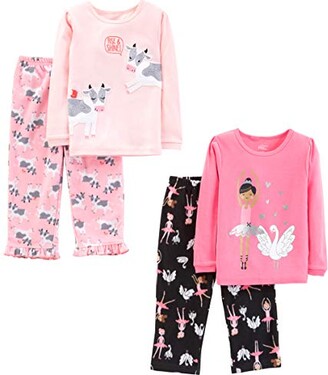Simple Joys by Carter's Simple Joys by Toddler Girls' 4-Piece Pajama Set (Cotton Top & Fleece Bottom)
