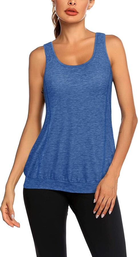 Cyanstyle Womens Summer Workout Tank Top Round Neck Sleeveless Racerback Yoga  Shirts Blouse Turquoise Large - ShopStyle