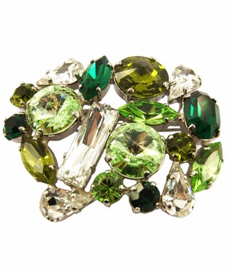 Marta Amore Italian-Made Tuscan Hills Brass Pin with Silver Finish and Medley of Country Green and Clear Crystals