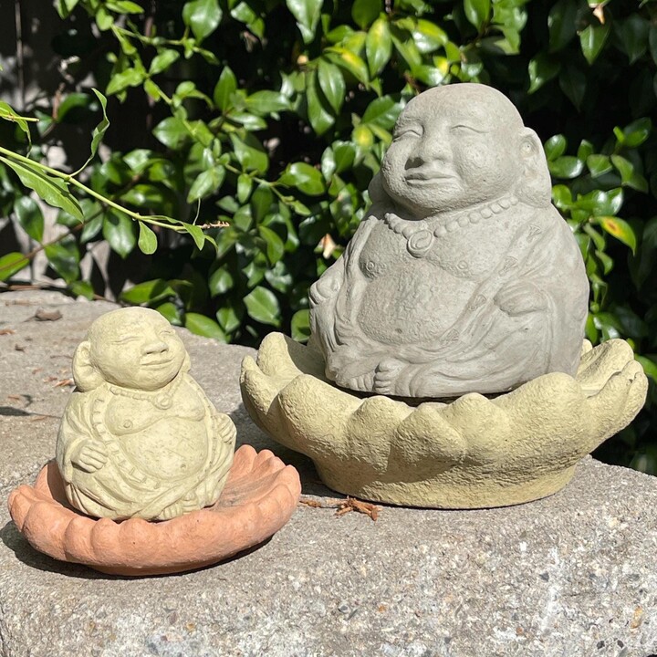 Meditating Hotei Buddha Solid Stone Sculpture. Home & Garden Statue. Outdoor Safe Handcrafted U.s.a
