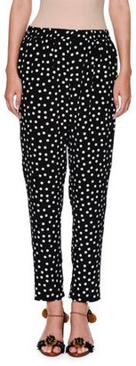 Dolce & Gabbana Polka-Dot Silk Pull-On Pants, Black/White