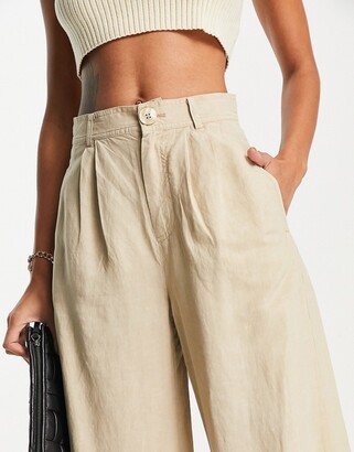 And other stories & wide leg trousers with pleat front in beige linen -  ShopStyle