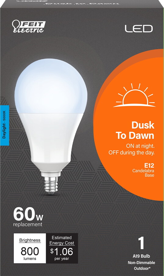 FeitElectric Feit Electric Intellibulb LED 8.8W (60W Equivalent) Dusk to Dawn Light A19 Bulb, E12 Base, Dimmable