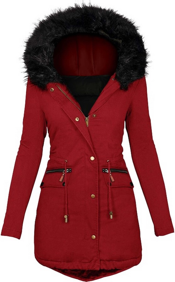 HIFUAR Women Warm Faux Fur Hooded Jacket Long Sleeves Fleece Long