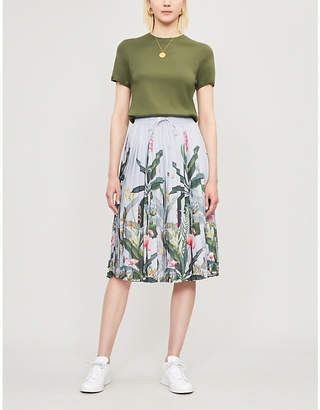 Ted Baker Pistachio floral-print short sleeved cotton and crepe dress