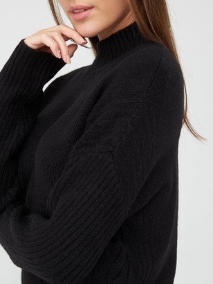 Very Turtle Neck Cable Side Detail Tunic Black