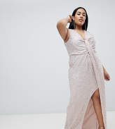 Thumbnail for your product : ASOS Curve DESIGN Curve drape knot front scatter embellished sequin maxi dress