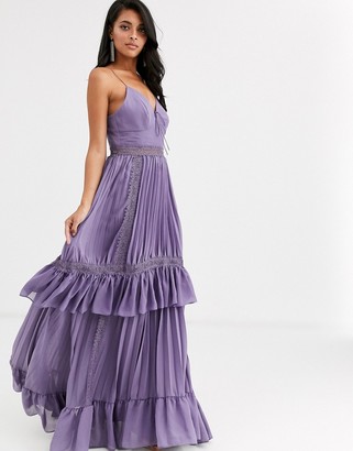 True Decadence cami strap tiered maxi dress with tie front in mauve