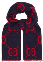 Thumbnail for your product : Gucci GG-jacquard Wool-blend Scarf - Navy Multi