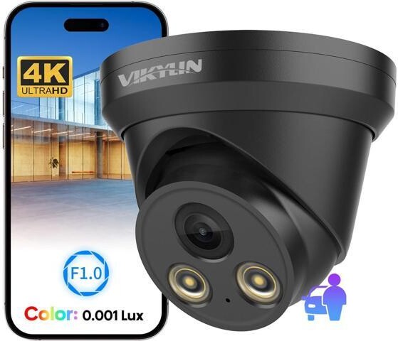 PISKEKAT VIKYLIN 8MP Full Color IP PoE AI Turret Camera(Black),F1.0 Aperture 98ft Color Night Vision,Built-in Mic,Human/Vehicle Detection,2.8mm Lens,IP67 4K...