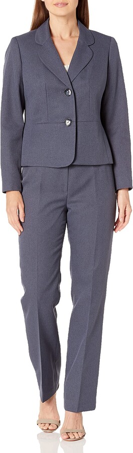 Le Suit Women's 2 Button Notch Collar Pin Dot Pant Suit 
