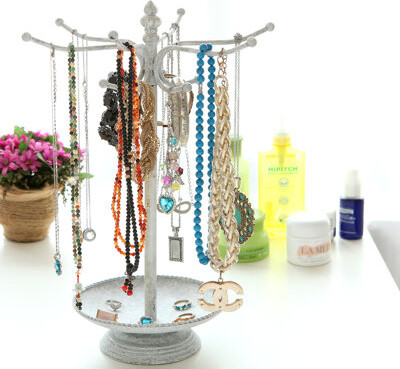 12 Hook Vintage Jewelry Stand Tray