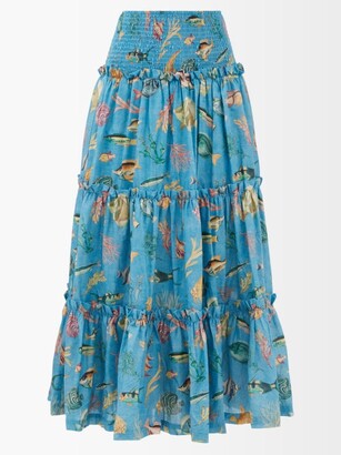 ALÉMAIS Alémais - Otto Aquatic-print Banded Cotton-poplin Skirt - Blue Print