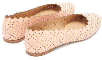 Chloé Lauren Studded Scallop Edge Leather Ballet Flats - Womens - Light Pink