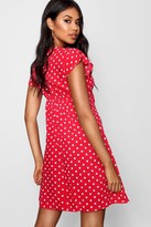Thumbnail for your product : boohoo Woven Polka Dot Tie Detail Skater Dress