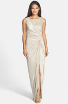 Thumbnail for your product : Adrianna Papell Metallic Lace & Jersey Gown (Regular & Petite)