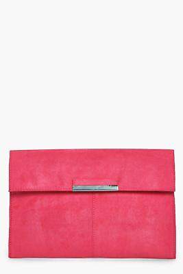 boohoo Womens Lily Metal Trim Envelope Clutch Bag in Pink size One Size