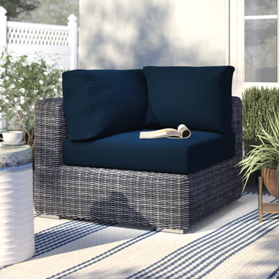 Modway EEI-1870-GRY-NAV Summon Wicker Rattan Outdoor Patio Sunbrella Corner Sofa in