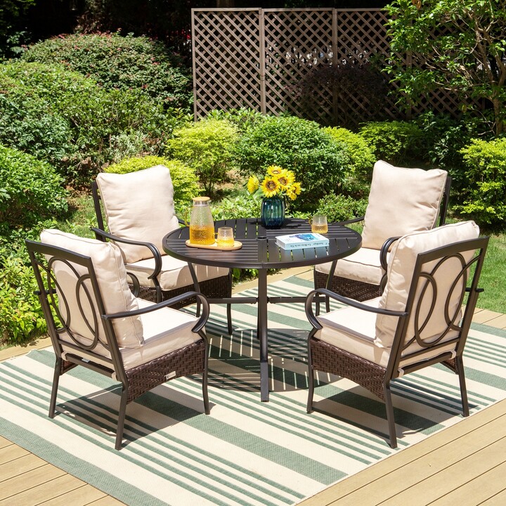 COCAM 5pc Patio Set with 42" Round Metal Table with Umbrella Hole