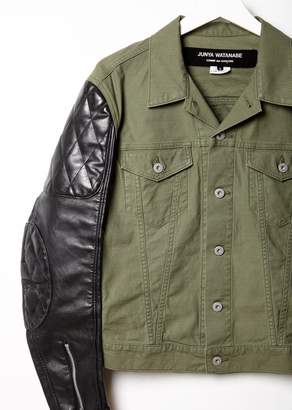 Junya Watanabe Synthetic Leather Sleeve Jacket Green Black