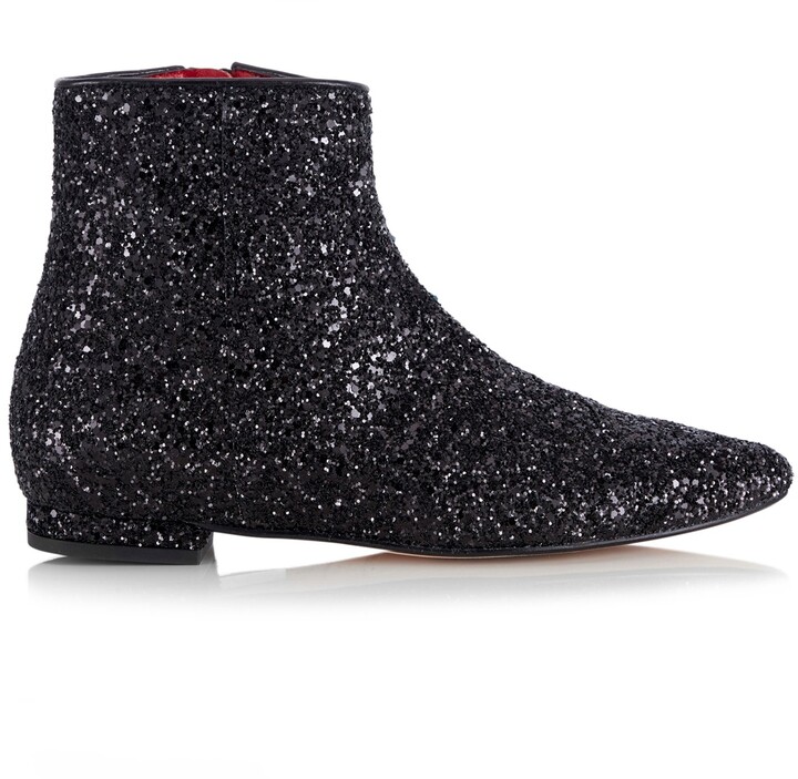 binden kristal Calamiteit Nicki Hoyne - Flat Point Toe Ankle Boot - Black Glitter - ShopStyle