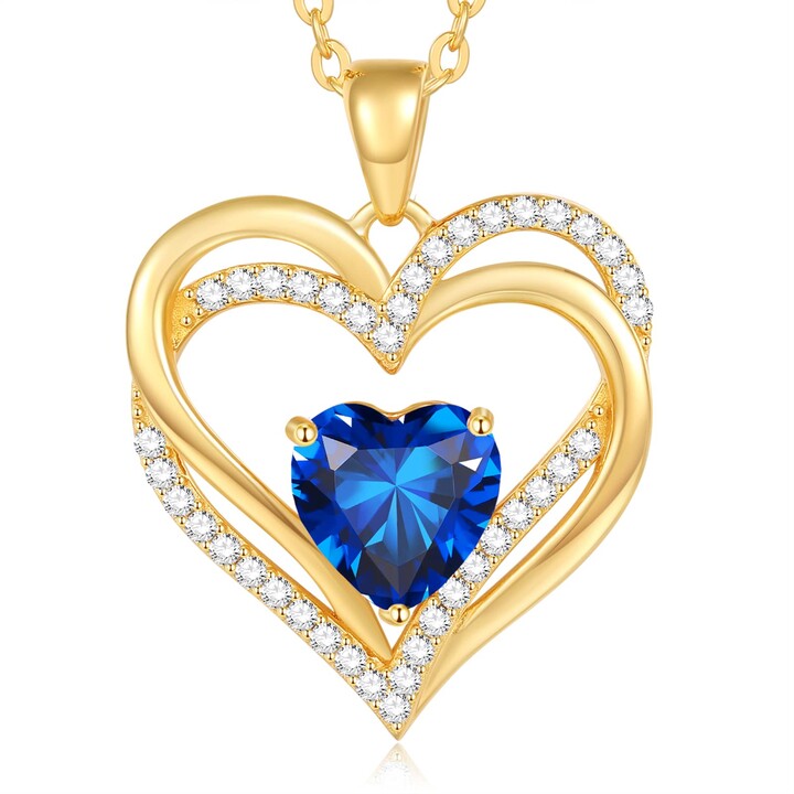 CDE Heart Necklaces for Women Gold-Plated 925 Sterling Silver Birthstone Pendant Necklace Birthday Jewelry Gifts for Women Girls Her Sister Friends 