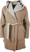 Coat With Hood And Belt In Fine And 