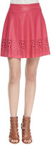 Thumbnail for your product : Neiman Marcus Cusp by Geometric Cutout Faux-Leather Skirt, Raspberry