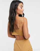 Thumbnail for your product : ASOS DESIGN cropped bandeau 3 piece suit in camel pinstripe