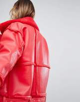 Thumbnail for your product : Monki Faux Leather Shearling Biker Jacket