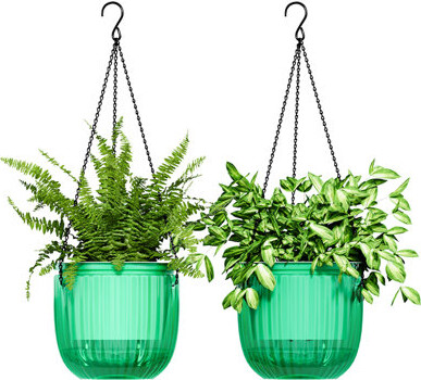 Hanging Planters for Indoor Plants Self Watering Pots with Drainage Hole 2 Pack 6.5 Inch Outdoor Plant Hanger Hanging Pots with 3 Hooks Chains Spider