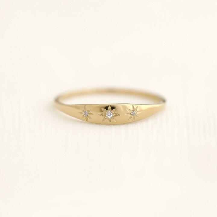 My Star Ring, Statement Personalized Diamond Gemstone Stacking Gold Silver Signet Ring