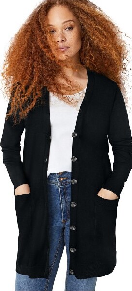 Ellos ellosLongButtonFrontCardigan-22/24,Black