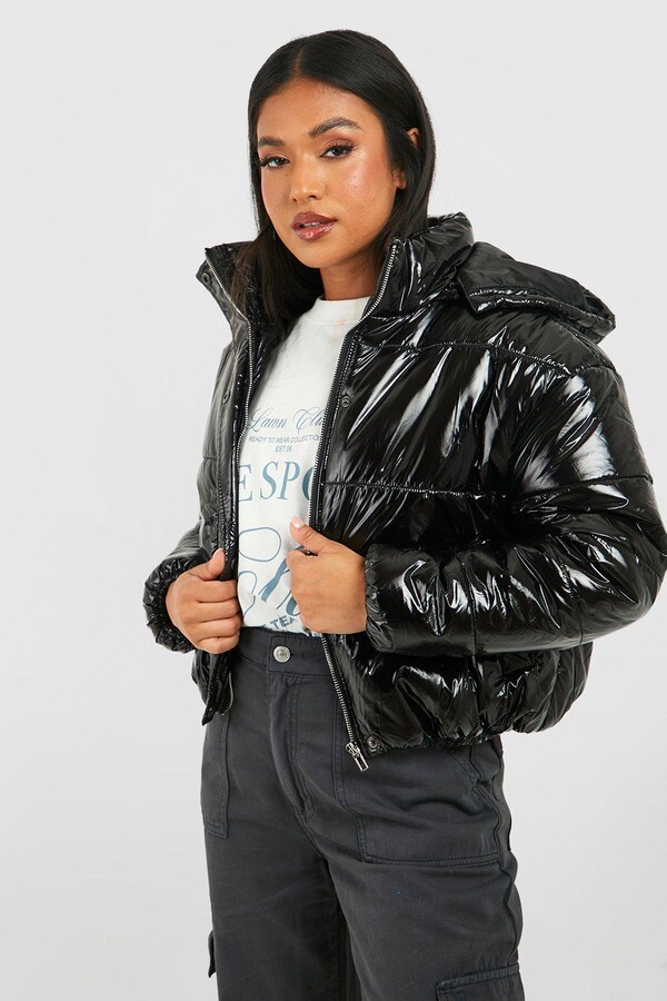 black shiny padded coat