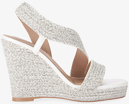 Carvela Womens White Gala Jewel Woven Heeled Wedges Eur 37 / 4 Uk Women