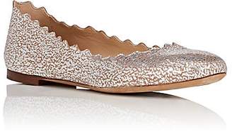 Chloé Women's Lauren Cracked-Foil Leather Flats - Silver